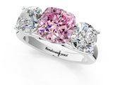 White gold Fancy Pink Cushion Cut Three-Stone Diamond Ring with Prong Setting on a Classic Band_13