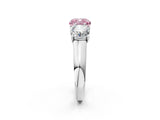 White gold Fancy Pink Cushion Cut Three-Stone Diamond Ring with Prong Setting on a Classic Band_14