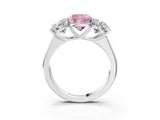 White gold Fancy Pink Cushion Cut Three-Stone Diamond Ring with Prong Setting on a Classic Band_15