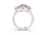 White gold Fancy Pink Cushion Cut Three-Stone Diamond Ring with Prong Setting on a Classic Band_15