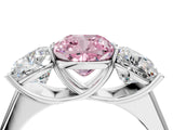 White gold Fancy Pink Cushion Cut Three-Stone Diamond Ring with Prong Setting on a Classic Band_16