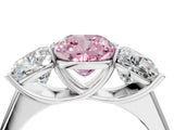 White gold Fancy Pink Cushion Cut Three-Stone Diamond Ring with Prong Setting on a Classic Band_16