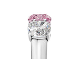 White gold Fancy Pink Cushion Cut Three-Stone Diamond Ring with Prong Setting on a Classic Band_17