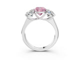 White gold Fancy Pink Cushion Cut Three-Stone Diamond Ring with Prong Setting on a Classic Band_3