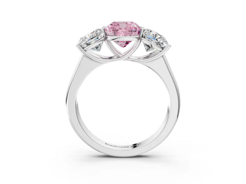 White gold Fancy Pink Cushion Cut Three-Stone Diamond Ring with Prong Setting on a Classic Band_3