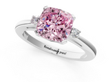 White gold Fancy Pink Cushion  Cut Three-Stone Solitaire Ring with Round Accent Diamonds and Four-Prong Setting_21