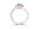 White gold Fancy Pink Cushion  Cut Three-Stone Solitaire Ring with Round Accent Diamonds and Four-Prong Setting_23