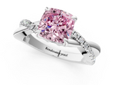 White gold Fancy Pink Cushion  Cut Twist Band Solitaire Diamond Ring with Pavé Setting_4