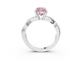 White gold Fancy Pink Cushion  Cut Twist Band Solitaire Diamond Ring with Pavé Setting_6