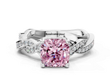 White gold Fancy Pink Cushion  Cut Twisted Pavé Band Solitaire Ring with Four-Prong Setting_55