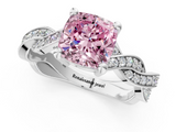 White gold Fancy Pink Cushion  Cut Twisted Pavé Band Solitaire Ring with Four-Prong Setting_56