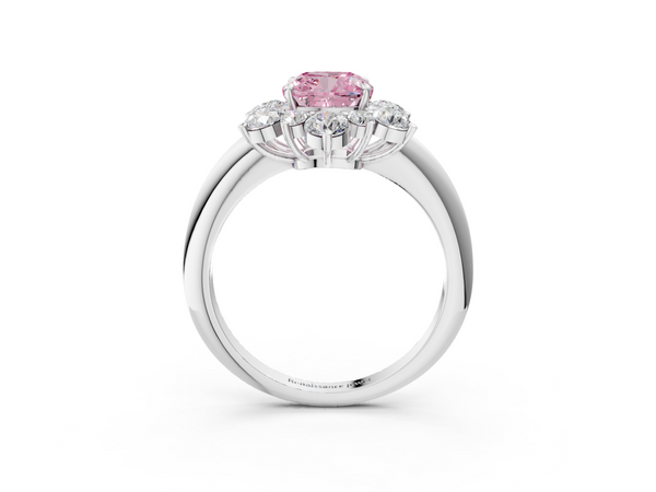 White gold Fancy Pink Cushion  Diamond Cluster Halo Ring with Solitaire Band and Four-Prong Setting