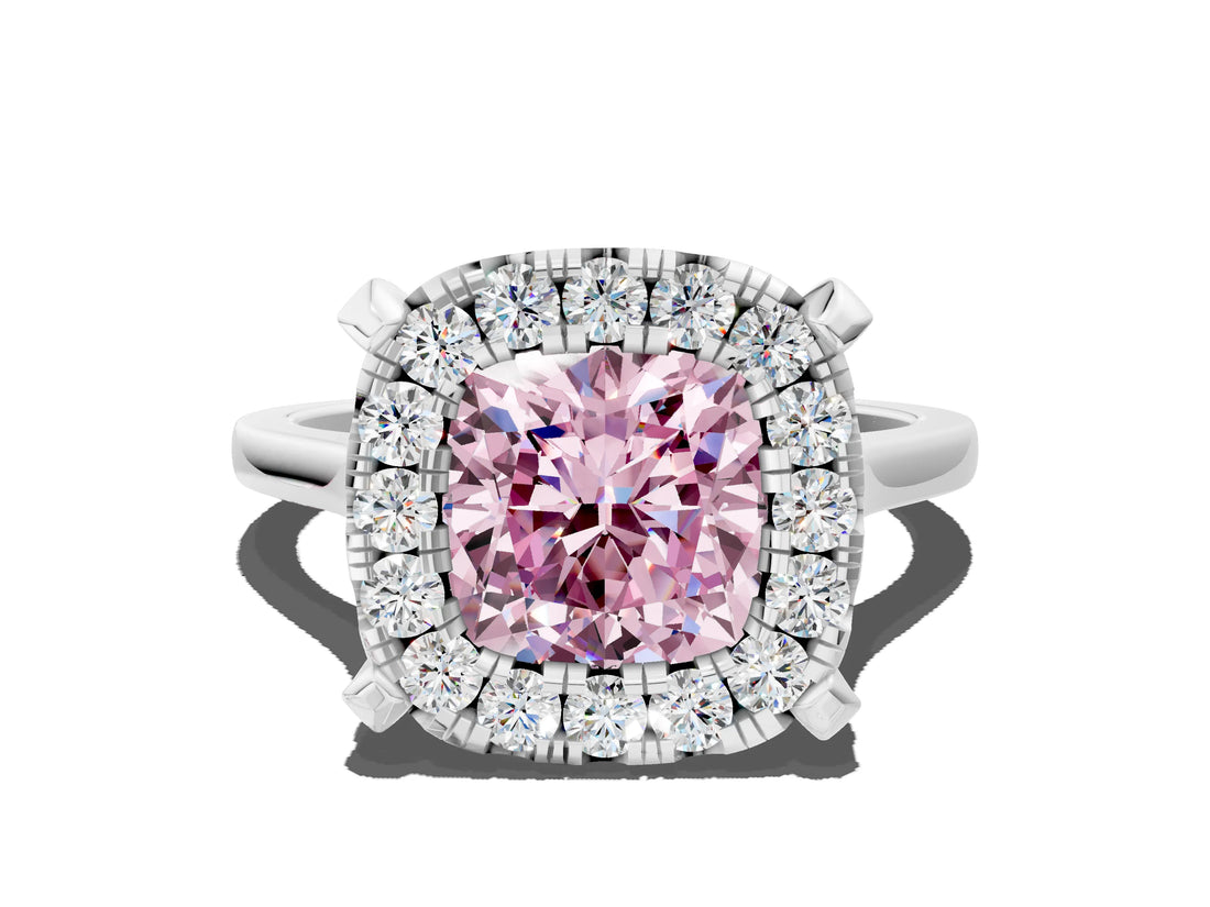 White gold Fancy Pink Cushion  Diamond Cluster Halo Solitaire with Four-Prong Setting_104
