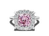 White gold Fancy Pink Cushion  Diamond Cluster Halo Solitaire with Four-Prong Setting_106
