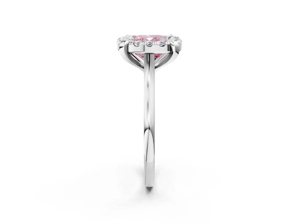 White gold Fancy Pink Cushion  Diamond Cluster Halo Solitaire with Four-Prong Setting
