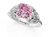 White gold Fancy Pink Cushion  Diamond Cluster Leaf Design Ring with Prong Setting_66