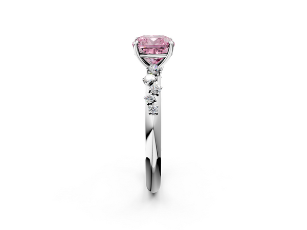 Platinum Fancy Pink Cushion  Diamond Cluster Prong-Set Solitaire Ring