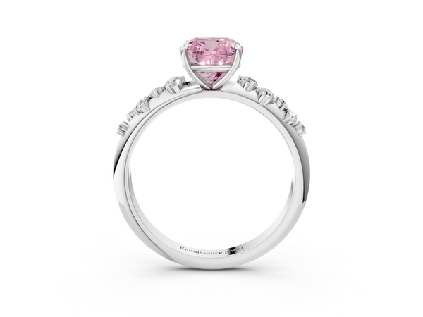 Platinum Fancy Pink Cushion  Diamond Cluster Prong-Set Solitaire Ring