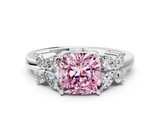 White gold Fancy Pink Cushion  Diamond Floral Cluster Ring with Solitaire Band and Prong Setting_43