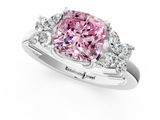 White gold Fancy Pink Cushion  Diamond Floral Cluster Ring with Solitaire Band and Prong Setting_44
