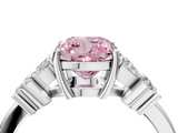 White gold Fancy Pink Cushion  Diamond Floral Cluster Ring with Solitaire Band and Prong Setting_45