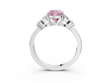 White gold Fancy Pink Cushion  Diamond Floral Cluster Ring with Solitaire Band and Prong Setting_46