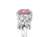 White gold Fancy Pink Cushion  Diamond Floral Cluster Ring with Solitaire Band and Prong Setting_48