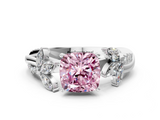 White gold Fancy Pink Cushion  Diamond Floral Vine Solitaire Engagement Ring_3