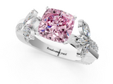 White gold Fancy Pink Cushion  Diamond Floral Vine Solitaire Engagement Ring_4