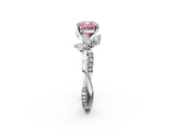 White gold Fancy Pink Cushion  Diamond Floral Vine Solitaire Engagement Ring_5