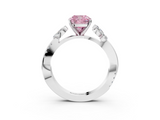 White gold Fancy Pink Cushion  Diamond Floral Vine Solitaire Engagement Ring_6