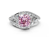 White gold Fancy Pink Cushion  Diamond Halo Ring with Marquise and Pavé Band in Prong Setting_71
