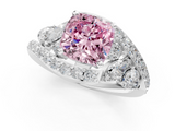 White gold Fancy Pink Cushion  Diamond Halo Ring with Marquise and Pavé Band in Prong Setting_71