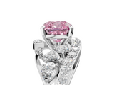 White gold Fancy Pink Cushion  Diamond Halo Ring with Marquise and Pavé Band in Prong Setting_76