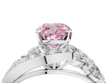 White gold Fancy Pink Cushion  Diamond Halo Ring with Marquise and Pavé Band in Prong Setting_80