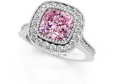 White gold Fancy Pink Cushion  Diamond Halo Ring with Milgrain Frame and Pavé Band_72