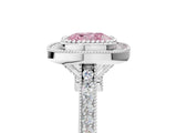 White gold Fancy Pink Cushion  Diamond Halo Ring with Milgrain Frame and Pavé Band_77