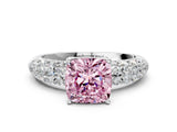 White gold Fancy Pink Cushion  Diamond Pavé Band Solitaire Ring with Four-Prong Setting_49