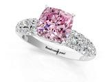 White gold Fancy Pink Cushion  Diamond Pavé Band Solitaire Ring with Four-Prong Setting_50