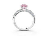 White gold Fancy Pink Cushion  Diamond Pavé Band Solitaire Ring with Four-Prong Setting_52
