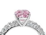 White gold Fancy Pink Cushion  Diamond Pavé Band Solitaire Ring with Four-Prong Setting_53