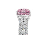 White gold Fancy Pink Cushion  Diamond Pavé Band Solitaire Ring with Four-Prong Setting_54
