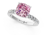 White gold Fancy Pink Cushion  Diamond Pavé Band Solitaire with Four-Prong Setting_227