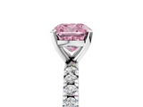 White gold Fancy Pink Cushion  Diamond Pavé Band Solitaire with Four-Prong Setting_231