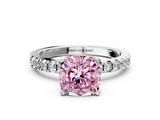 White gold Fancy Pink Cushion  Diamond Pavé Band Solitaire with Four-Prong Setting_241