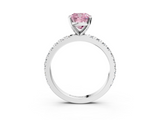 White gold Fancy Pink Cushion  Diamond Pavé Band Solitaire with Four-Prong Setting_246