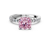 White gold Fancy Pink Cushion  Diamond Pavé Band Solitaire with Four-Prong Setting_259