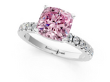 White gold Fancy Pink Cushion  Diamond Pavé Band Solitaire with Four-Prong Setting_260
