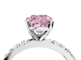 White gold Fancy Pink Cushion  Diamond Pavé Band Solitaire with Four-Prong Setting_263