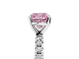 White gold Fancy Pink Cushion  Diamond Pavé Band Solitaire with Four-Prong Setting_264